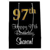 Luxuriös, elegant, Imitate Gold Look 97. Geburtsta Mittlere Geschenktüte (Rückseite)