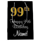 Luxuriös, elegant, Imitate Gold Look 99. Geburtsta Mittlere Geschenktüte (Vorderseite)