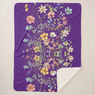 Luxuriös Elegante Violette Floral Sherpadecke