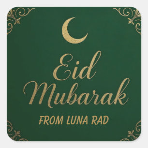 Luxuriös Elegantes Eid Mubarak Grußwort in Grün Quadratischer Aufkleber