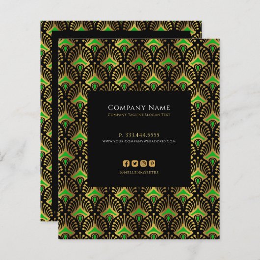 Luxuriös grün und gold Art Deco Muster (Vorne/Hinten)