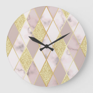 Luxuriös Marble Golden Geometric Große Wanduhr