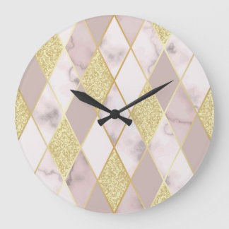 Luxuriös Marble Golden Geometric Große Wanduhr