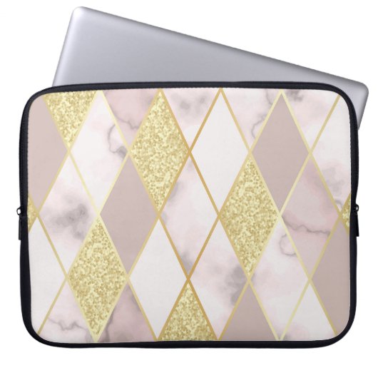 Luxuriös Marble Golden Geometric Laptopschutzhülle (Vorderseite)