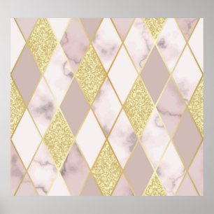 Luxuriös Marble Golden Geometric Poster