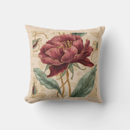Luxuriös, Marone, Goldene Blumen Design Kunst Kissen
