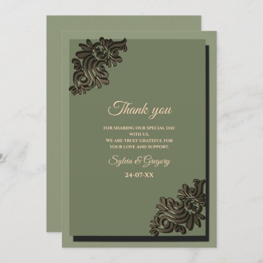 Luxuriös Modernes Sage Green & Gold Klassik metall Dankeskarte (Vorne/Hinten)