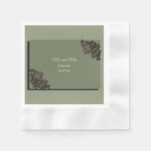 Luxuriös Modernes Sage Green & Gold Klassik metall Serviette (Vorderseite)