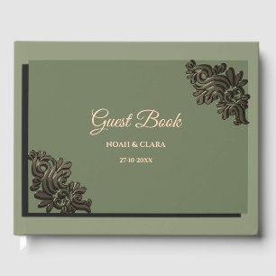 Luxuriös Modernes Sage Green & Gold Metall Gästebuch
