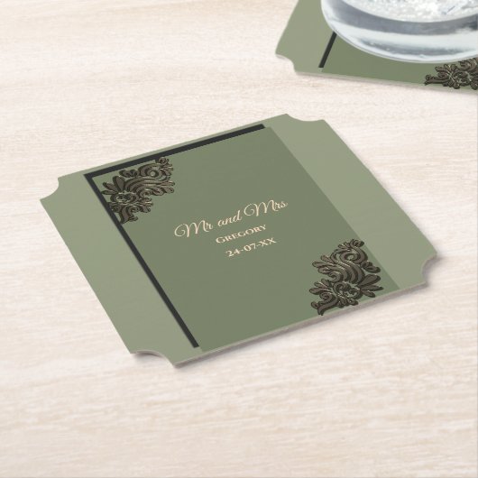 Luxuriös Modernes Sage Green & Gold Metall Untersetzer (angewinkelt)