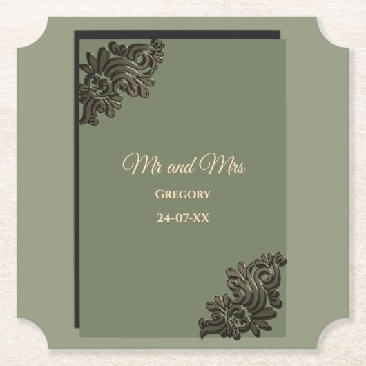 Luxuriös Modernes Sage Green & Gold Metall Untersetzer (Vorderseite)