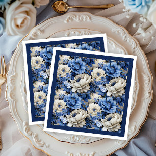 Luxuriös Navy Blau Floral Elfenbein Elegantes Dinn Serviette