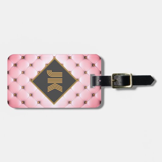 luxuriös rosa getuftes Monogramm personalisieren Gepäckanhänger (Vorderseite horizontal)