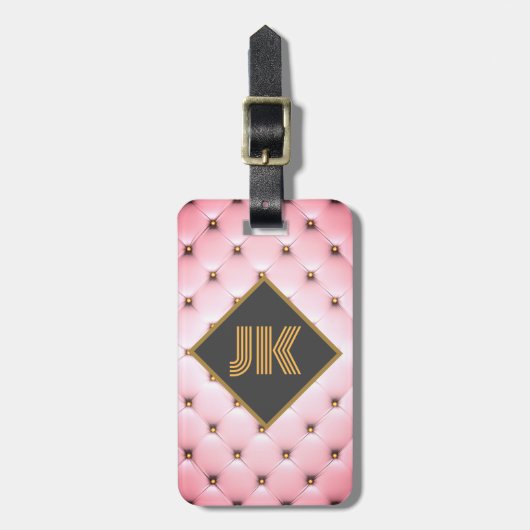 luxuriös rosa getuftes Monogramm personalisieren Gepäckanhänger (Vorderseite vertikal)