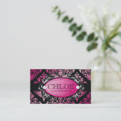 Luxuriös rosa Monogramm des Damast-311 Visitenkarte (Stehend Vorderseite)