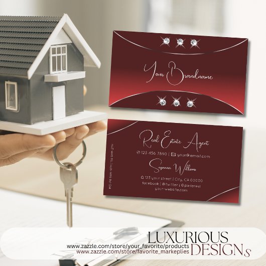 Luxuriös rot mit glänzender Decke aus Diamanten Visitenkarte