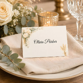 Luxuriös-rustikale Floral mit Elfenbeinrosen Platzkarte
