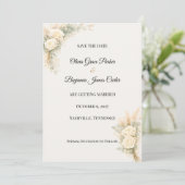 Luxuriös-rustikale Rose mit Pampasgras Save The Date (Stehend Vorderseite)