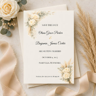 Luxuriös-rustikale Rose mit Pampasgras Save The Date