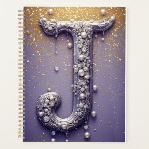Luxuriös verzierter Buchstabe J Monogramm in Juwel Planer