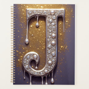 Luxuriös verzierter Buchstabe J Monogramm in Juwel Planer