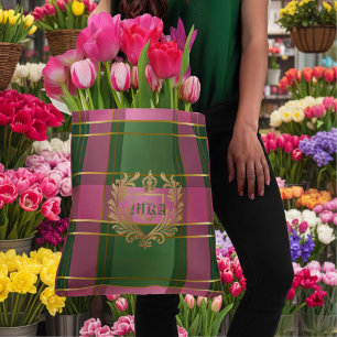 Luxuriös Vornehm Elegant Kariert Monogramm Rosa un Tasche