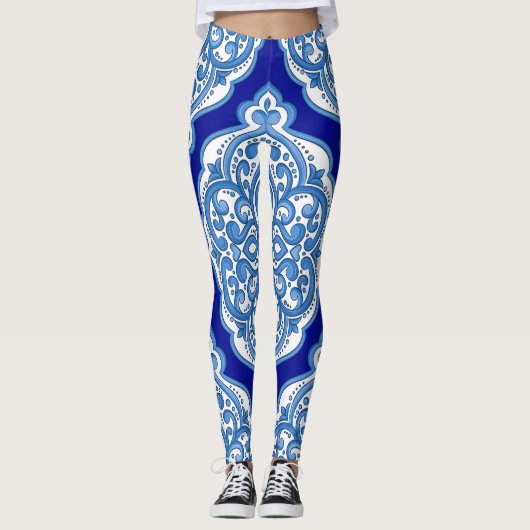Luxuriös weiß-blau, türkisch dekoriert. leggings (Vorderseite)