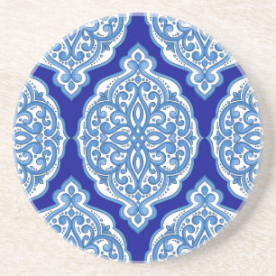 Luxuriös weiß-blau, türkisches Ornament. Getränkeuntersetzer