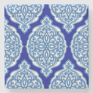 Luxuriös weiß-blau, türkisches Ornament. Steinuntersetzer
