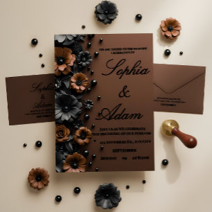 Luxuriöse 3D Blumen-Bronze- und Schwarz-Hochzeits- RSVP Karte