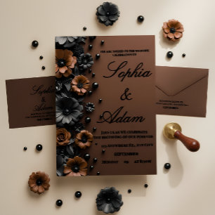 Luxuriöse 3D-Blumen-Hochzeitseinladung in Bronze u Einladung