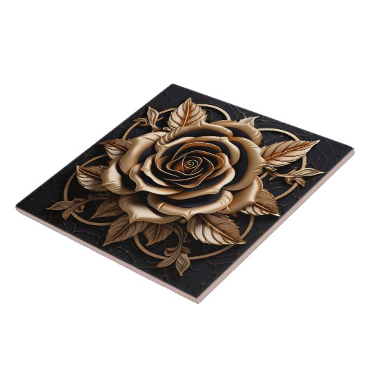 Luxuriöse 3D-Rose aus schwarzem und goldfarbenem K Fliese (Seite)