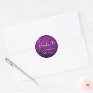 Luxuriöse Abschluss-Purple-Glitter-Monogramm-Aufkl Runder Aufkleber