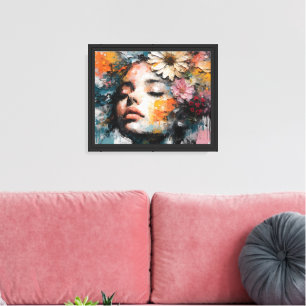 Luxuriöse abstrakte Blumen-Frauenporträt-Wandkunst Leinwanddruck