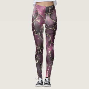 Luxuriöse Abstrakte Rosa und schwarze Alkoholtupfe Leggings