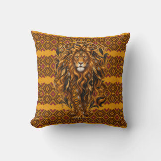 Luxuriöse afrikanische Löwen Art Nouveau Geometrie Kissen