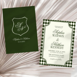 Luxuriöse alte Geldgrün vintage elfenbein Hochzeit Einladung