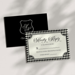 Luxuriöse alte schwarze Vintage-Elfenbein-Hochzeit RSVP Karte
