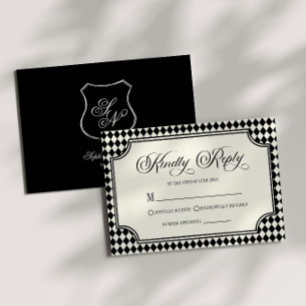 Luxuriöse alte schwarze Vintage-Elfenbein-Hochzeit RSVP Karte