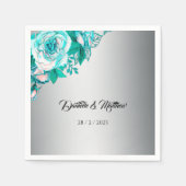 Luxuriöse Aqua-Rose auf Silberhochzeit Serviette (Vorderseite)