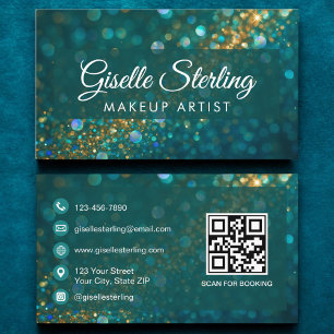 Luxuriöse Aquamarin Gold Glitzer Opal Makeup Artis Visitenkarte