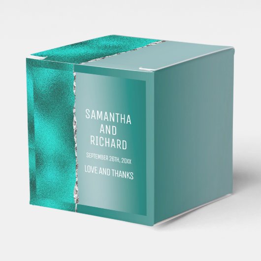 Luxuriöse Aquamarin Türkis Silber Glitzer Geschenkschachtel (Vorderseite)