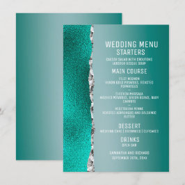 Luxuriöse Aquamarin türkisfarbene Silberne Glitzer Menükarte