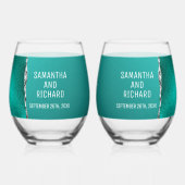 Luxuriöse Aquamarin türkisfarbene Silberne Glitzer Weinglas Ohne Stiel (Vorderseite)