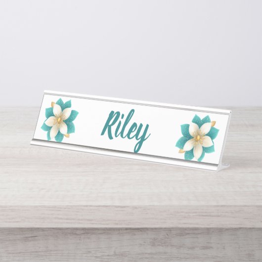 Luxuriöse Aquamarine Bezeichnung für Elfenbein Schreibtischnamensplakette (Vorderseite )