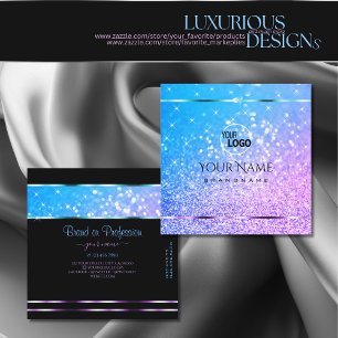 Luxuriöse Aquamarine Lila Glitzer Luminous Stars  Quadratische Visitenkarte