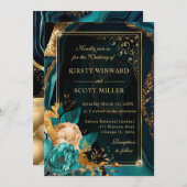 Luxuriöse Aquamarine und Gold Floral Rose Agate We Einladung (Vorne/Hinten)