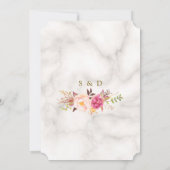 Luxuriöse Aquarellfarbe Rosa Blume Marmorhochzeit Einladung (Rückseite)