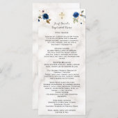 Luxuriöse Aquarelltaufe Navy Blue Gold Floral Tauf Menükarte (Vorne/Hinten)