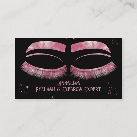 Luxuriöse Aquarelluhr & Brow Beauty, Rosa Visitenkarte (Vorderseite)